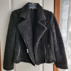 Express Black Teddy Sherpa Fuzzy Moto Jacket Asymmetrical Zip Medium coat